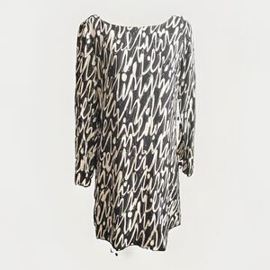 Milly Size 10 Black White Abstract Scribble Print Long Sleeve Dress